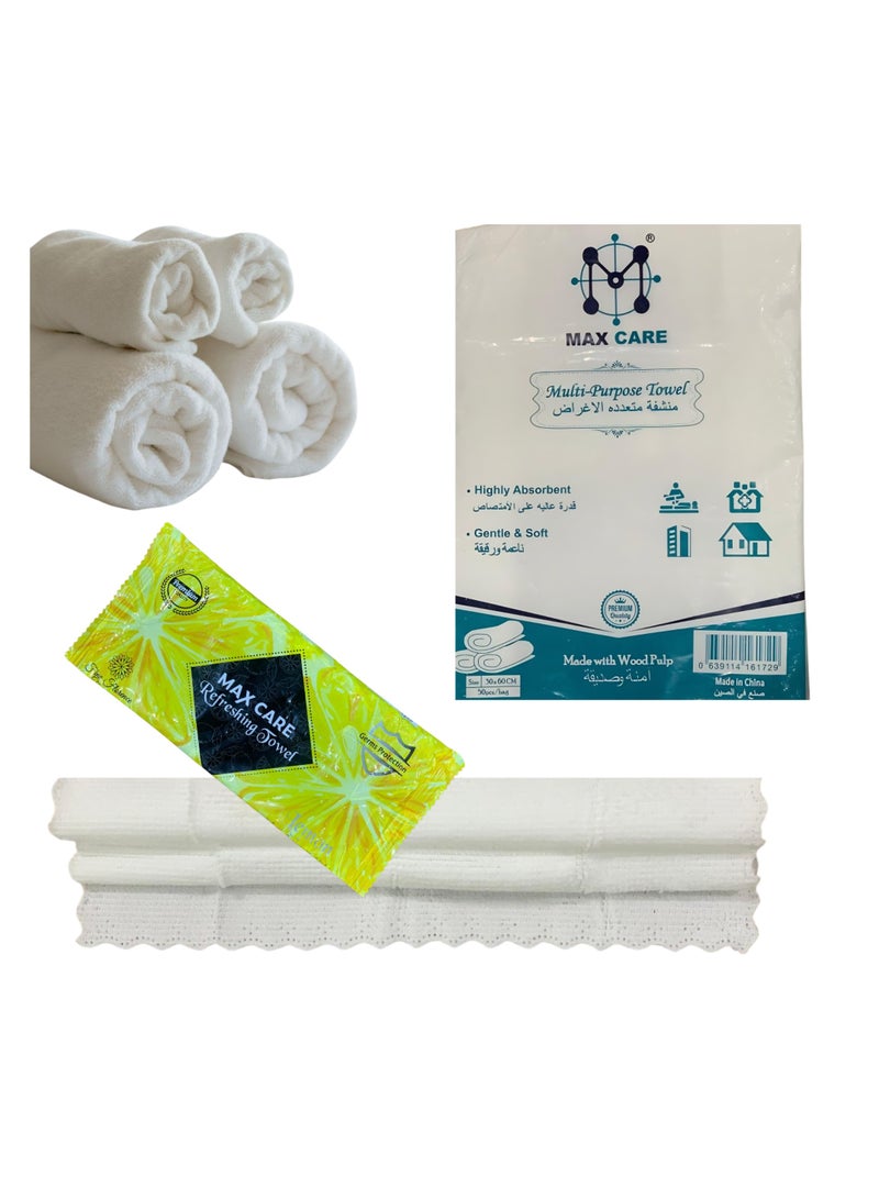 ماكس كير حزمة مناشف متعددة الاستخدامات من ماكس كير، تحتوي على 50 قطعة (30x60 سم) مع 50 منشفة منعشة، شديدة الامتصاص، ناعمة، متوفرة بنكهات متعددة. - Image 1