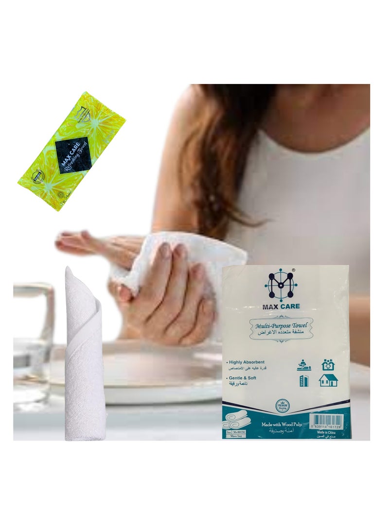 ماكس كير حزمة مناشف متعددة الاستخدامات من ماكس كير، تحتوي على 50 قطعة (30x60 سم) مع 50 منشفة منعشة، شديدة الامتصاص، ناعمة، متوفرة بنكهات متعددة. - Image 2