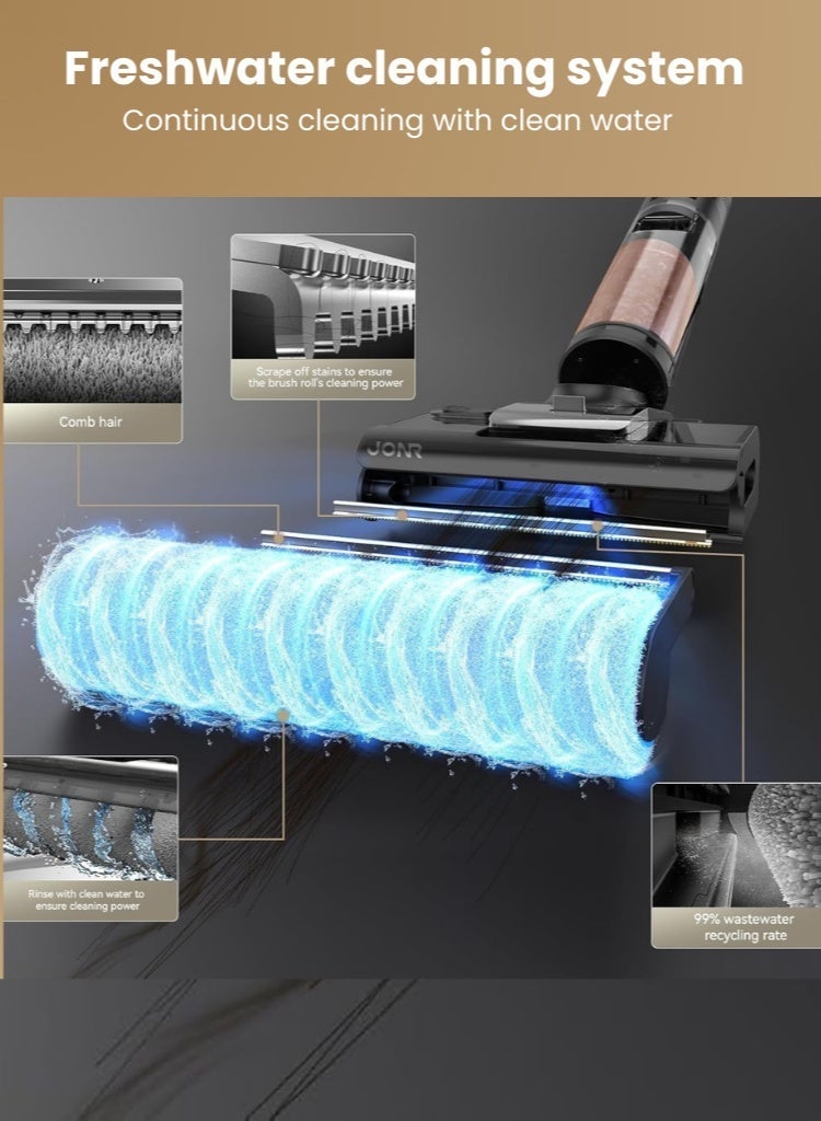 JONR Wet Dry Vacuum Cleaner ED12 PRO MAX, 180° Lie-Flat, 60° Hot Water Self-Cleaning, Smart Floor Washer with Zero Tangle Brush, Dual-Edge Cleaning, LED Display - Image 5