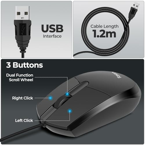 Foxin Glide Wired Mouse | 1200 DPI Optical Sensor | Plug & Play USB | Ergonomic Lightweight (77.5g) | 1.2M Cable | 3 Buttons | Silent & Durable | Wired Mouse for Laptop, PC, Desktop & Gaming - Image 5