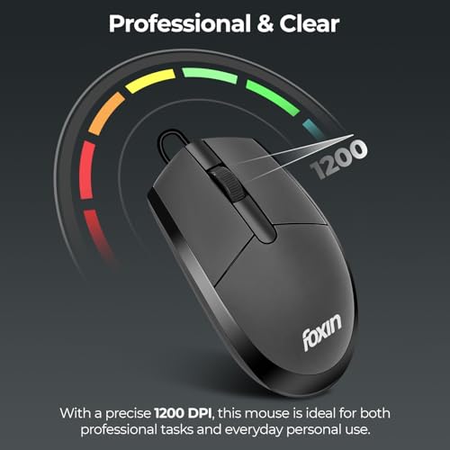 Foxin Glide Wired Mouse | 1200 DPI Optical Sensor | Plug & Play USB | Ergonomic Lightweight (77.5g) | 1.2M Cable | 3 Buttons | Silent & Durable | Wired Mouse for Laptop, PC, Desktop & Gaming - Image 3