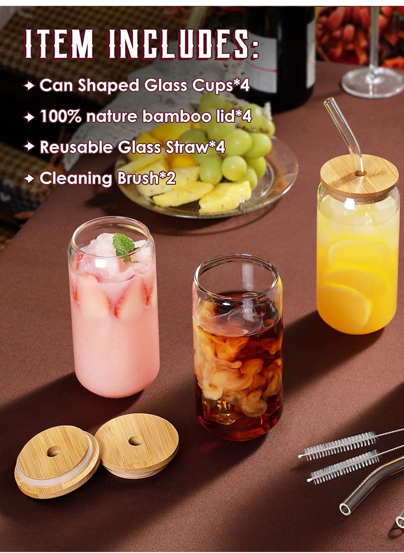Eworld - 4 Piece Reusable Drinking Glasses with Bamboo Lids and Straws - Image 1