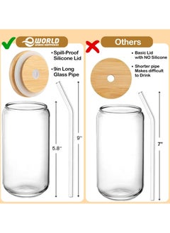 Eworld 4 Piece Reusable Drinking Glasses with Bamboo Lids and Straws  - Image 5