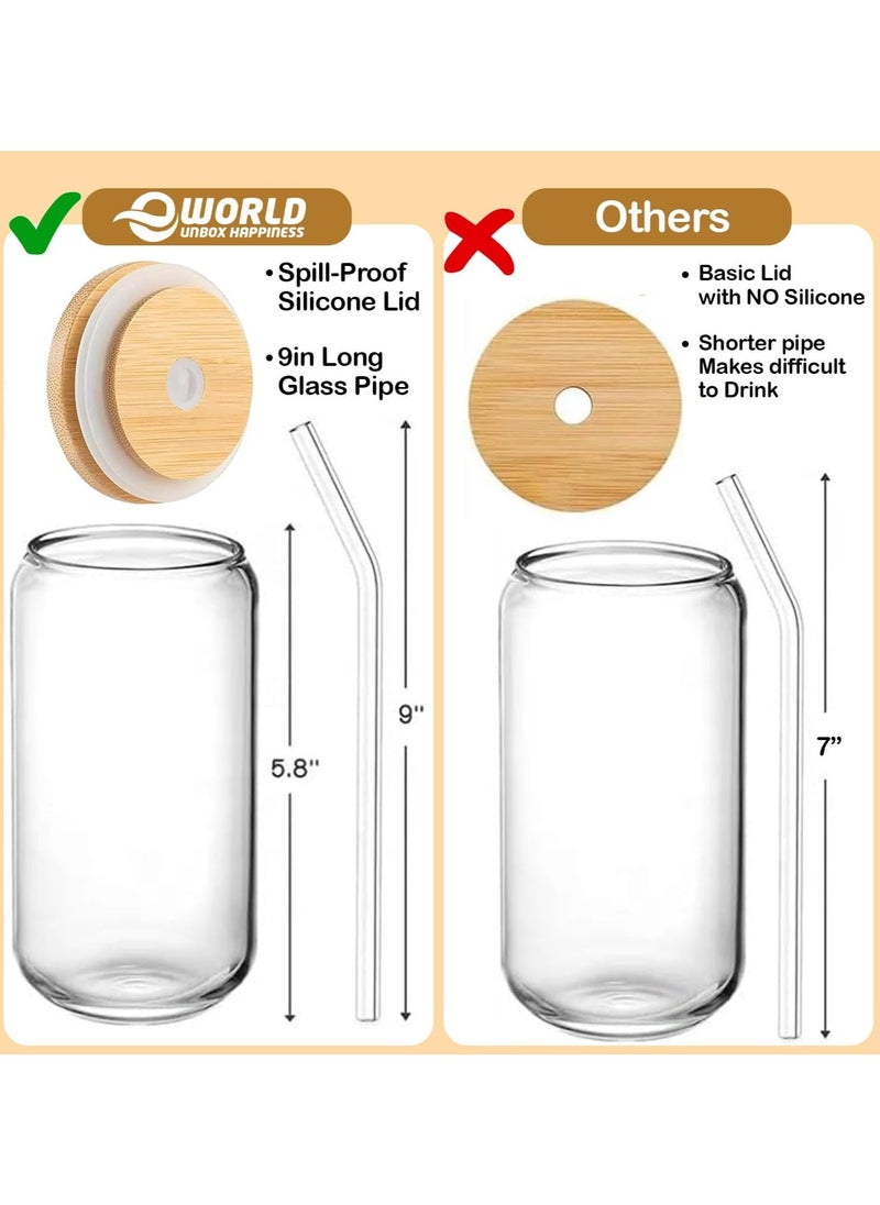 Eworld - 4 Piece Reusable Drinking Glasses with Bamboo Lids and Straws - Image 1