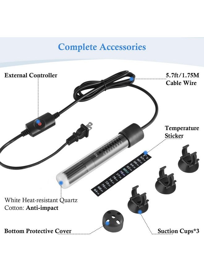 HITOP Thickened Glass Aquarium Heater: 50W 100W 300W Upgraded Fish Tank Heater with Controller, Fish Tank Thermostat Heater for Seawater/Fresh Water 5-65Gal - Image 5