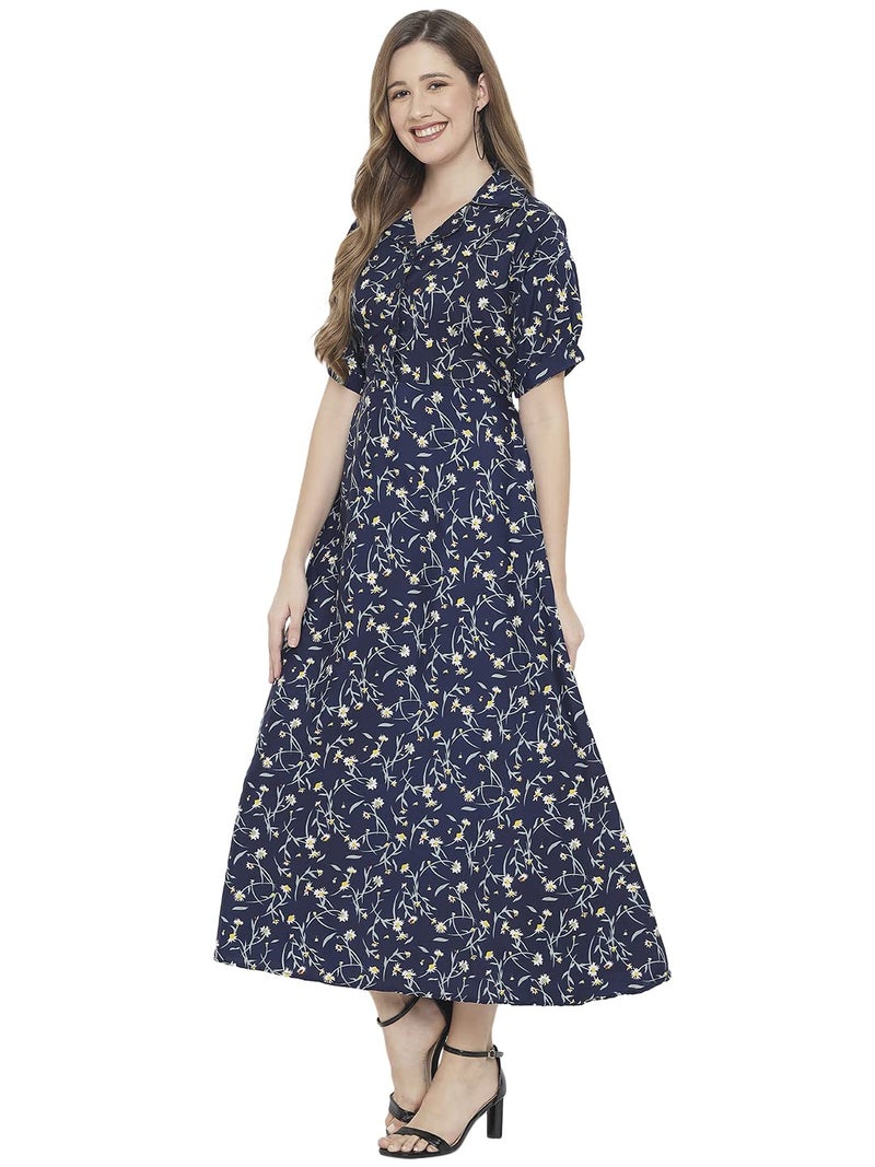 Indietoga Women's Printed Fit and Flare Long Maxi Dress (10001312_Blue Floral_X-Large) - Image 5