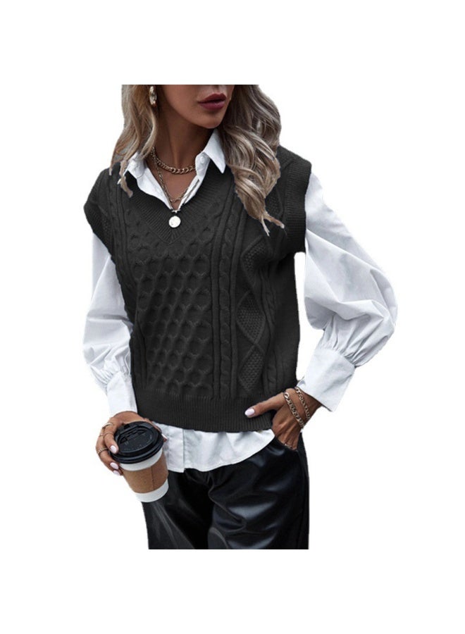 NIBEMINENT Sweater Vest Women Knitting Top Waistcoat V Neck Sleeveless  Autumn Winter Office Lady Vintage Knitwear Pullover Tops - Image 1