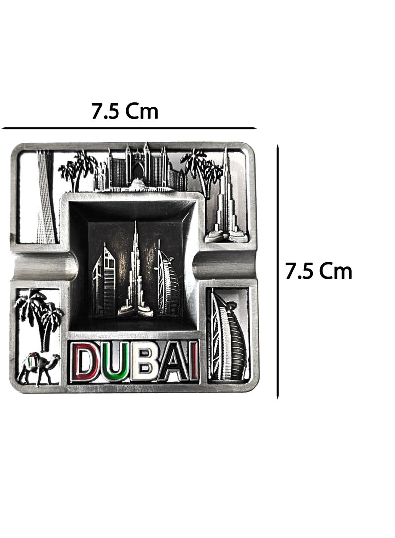 Souvenir Souq 2pcs Dubai Skyline Metal Ashtray Made of Zinc Alloy – UAE Flag Colors with Burj Al Arab, Burj Khalifa Atlantis, Camel & Palm Tree, Antique color finish - Image 4