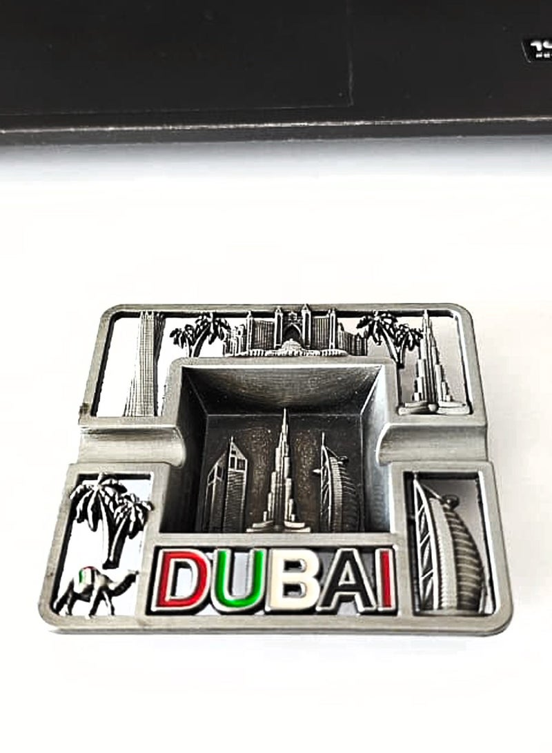 Souvenir Souq 2pcs Dubai Skyline Metal Ashtray Made of Zinc Alloy – UAE Flag Colors with Burj Al Arab, Burj Khalifa Atlantis, Camel & Palm Tree, Antique color finish - Image 3