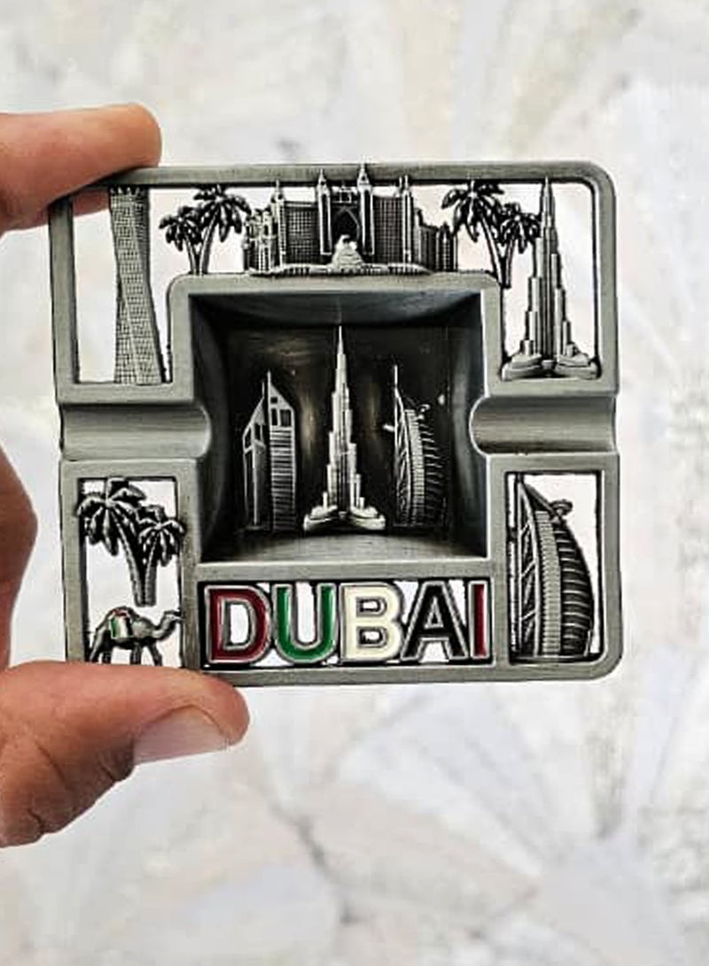 Souvenir Souq 2pcs Dubai Skyline Metal Ashtray Made of Zinc Alloy – UAE Flag Colors with Burj Al Arab, Burj Khalifa Atlantis, Camel & Palm Tree, Antique color finish - Image 5