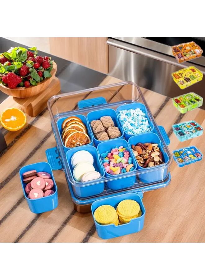 Portable Snack Box With Lid And Handle Divided Organizer With 8 Removable Compartments For Deli Fruit Nuts And Travel Essentials Ideal For RV Refrigerators Picnics And On The Go Storage Dark Blue - Image 1