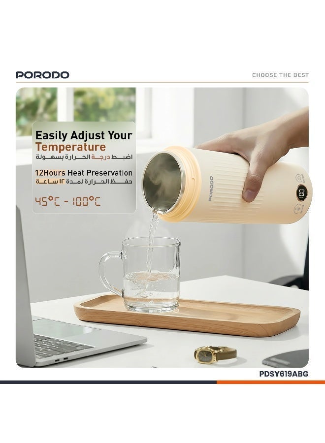 porodo Smart Portable Electric Travel Kettle, 600mL, Digital Temperature Display, Personal Hot Water Heater for Hotel, Office, Car, Camping - Image 2