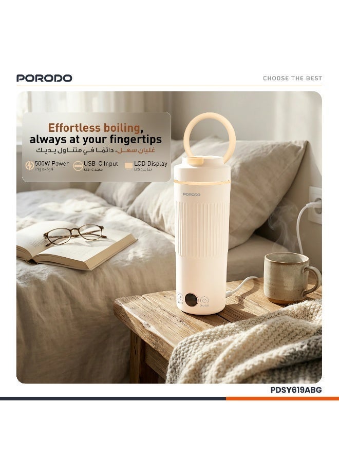 porodo Smart Portable Electric Travel Kettle, 600mL, Digital Temperature Display, Personal Hot Water Heater for Hotel, Office, Car, Camping - Image 3