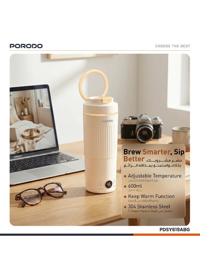 porodo Smart Portable Electric Travel Kettle, 600mL, Digital Temperature Display, Personal Hot Water Heater for Hotel, Office, Car, Camping - Image 5