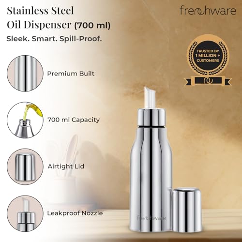 Frenchware Stainless Steel Oil Dispenser Pot, 700ml Capacity, Comes with Lid, Leakproof Anti-Drip Pourer, BPA-Free, Airtight, Easy to Clean, Oil & Vinegar Container, Eco-Friendly, Sturdy, Easy Grip - Image 2