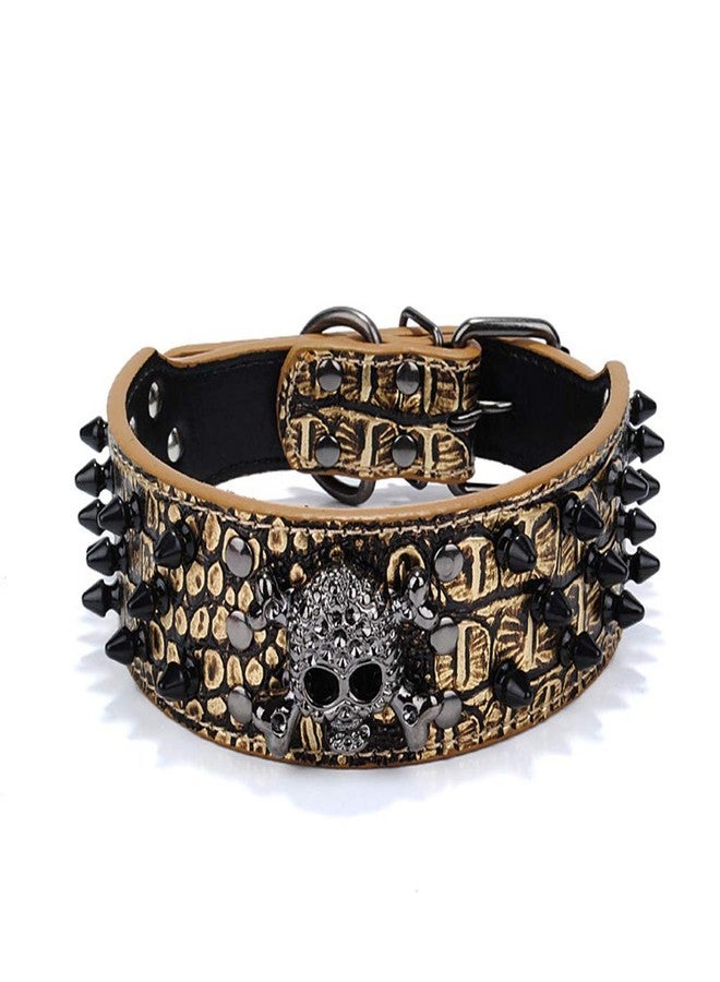 ETOPARS Skull Rivet Pet Collar, Skull Adjustable with Spike Rivets Crocodile Leatherette Dog Collar, Collars for Large Medium and Small Dog - Image 1
