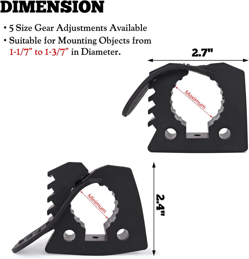Gixemeva Quick Grip Rubber Clamp for Tools Equipment Mounting, Tool Holder for 1-1/7" to 1-3/7" Diameter Objects Molle Panel UTV Off Road Accessories, Roof Rack Shovel Mounting Kit(2 Pack) - Image 5