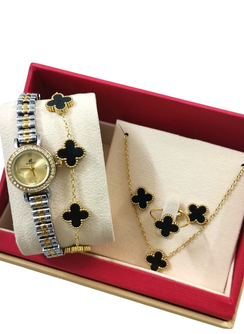 Rivoly Elegant women's stainless steel set consisting of a waterproof watch with a set of bracelets, rings, necklaces, and earrings  - Image 1