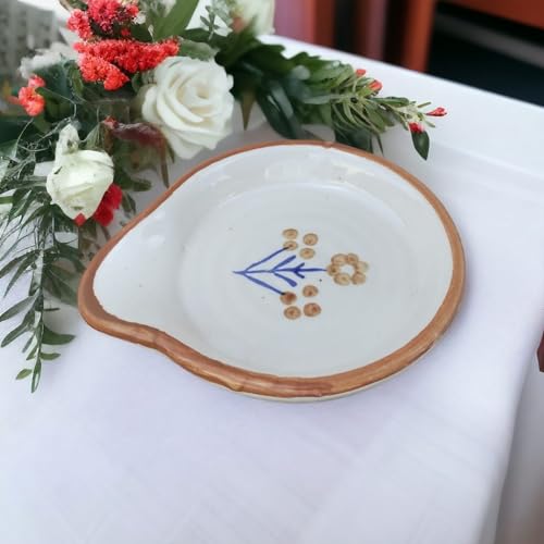 MALAIKAH Ceramic Spoon Rest Small White Brown Printed Hand-Painted, Ideal for Kitchen, Tableware, Cutlery Rest, Pack of 1 - Image 3