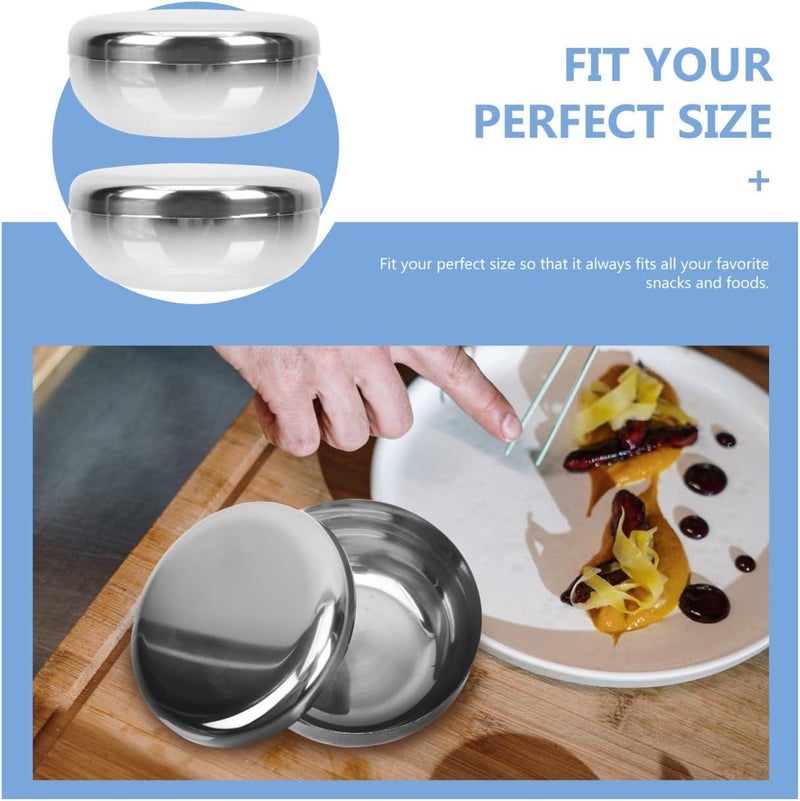 Yardwe 2pcs Stainless Steel Rice Bowl with Lid, Double Wall Insulated Korean Silver Bowls for Soup Rice Storage Outdoor Camping Kitchen Use - Image 2