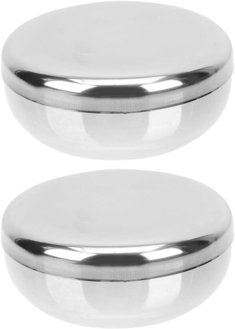 Yardwe 2pcs Stainless Steel Rice Bowl with Lid, Double Wall Insulated Korean Silver Bowls for Soup Rice Storage Outdoor Camping Kitchen Use - Image 1