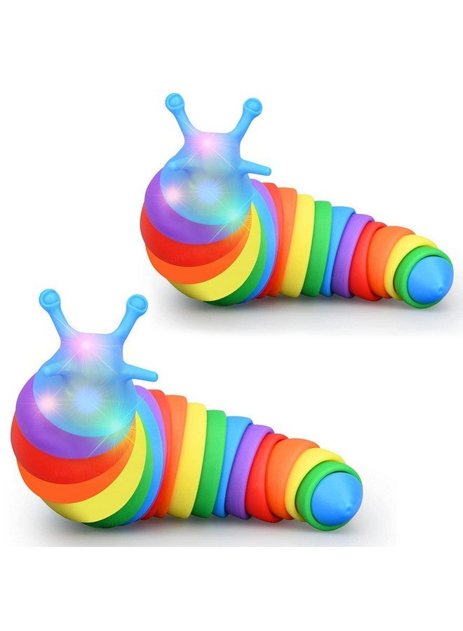 فنبلاست ألعاب فن بلاست سلج - ألعاب سلج صغيرة مع ضوء، ألعاب أطفال، ألعاب حسية للأطفال، لعبة تصدر أصوات نقر، لعبة بمفاصل مرنة قابلة للتمدد للقلق والتوحد (قطعتان) - Image 1