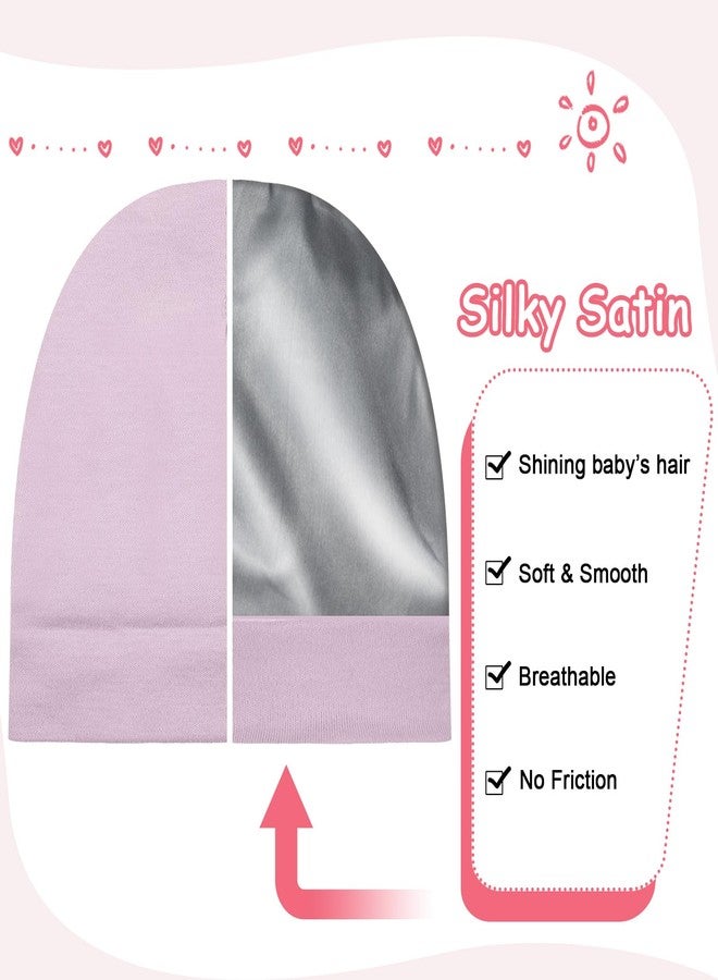 Cotwinter 6 Pcs Satin Lined Baby Newborn Hats Silk Beanie for Toddler Infant 0-6 Months Pink Beige Purple Pale Sage Mixcolor - Image 3