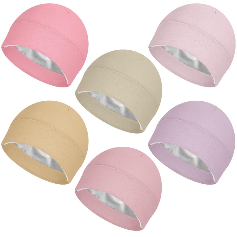 Cotwinter 6 Pcs Satin Lined Baby Newborn Hats Silk Beanie for Toddler Infant 0-6 Months Pink Beige Purple Pale Sage Mixcolor - Image 1