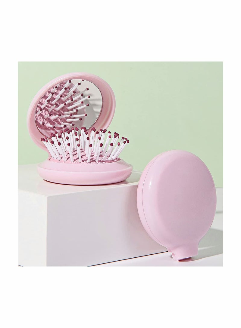 Y&D Mini Hair Brush with Mirror, SYOSI Pocket Mirror for Girls, Small Portable Round Cute Plastic Foldable Airbag Comb, Travel Size, Pink - Image 4