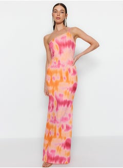 Gradient Patterned Multicolored One-Shoulder Long Evening Dress TPRSS23AE00279