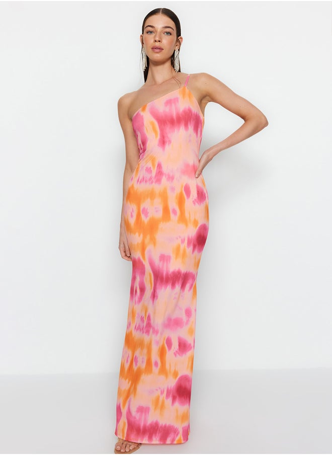 trendyol - Gradient Patterned Multicolored One-Shoulder Long Evening Dress TPRSS23AE00279 - Image 1