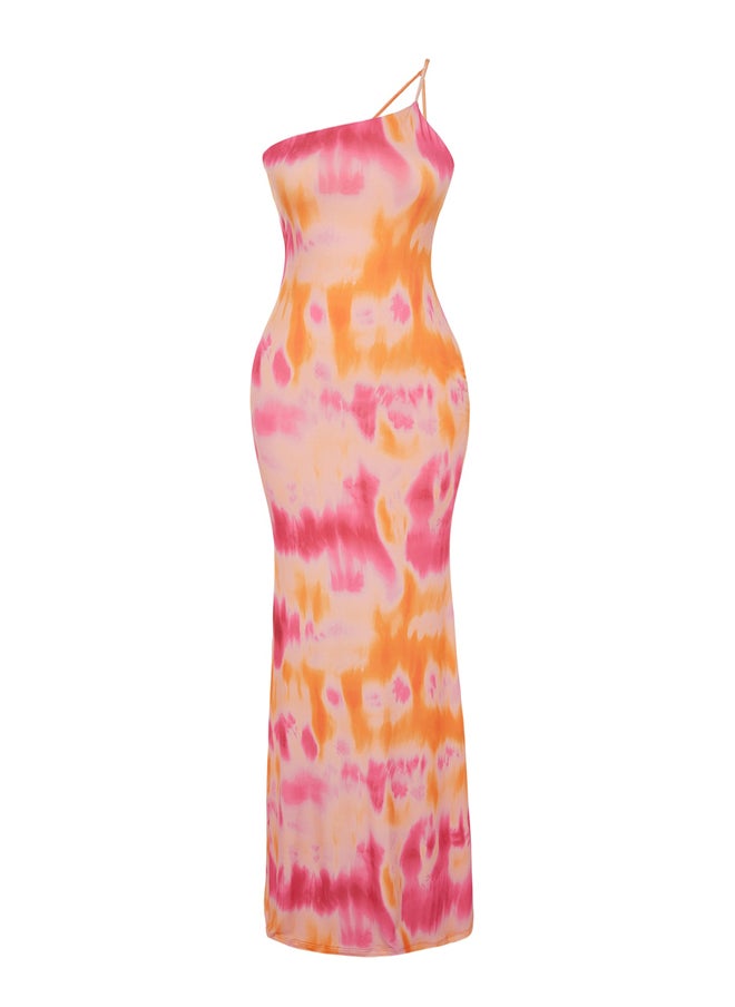 trendyol - Gradient Patterned Multicolored One-Shoulder Long Evening Dress TPRSS23AE00279 - Image 1