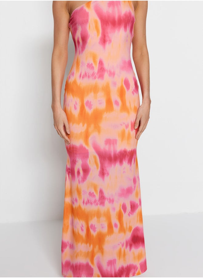 trendyol - Gradient Patterned Multicolored One-Shoulder Long Evening Dress TPRSS23AE00279 - Image 1