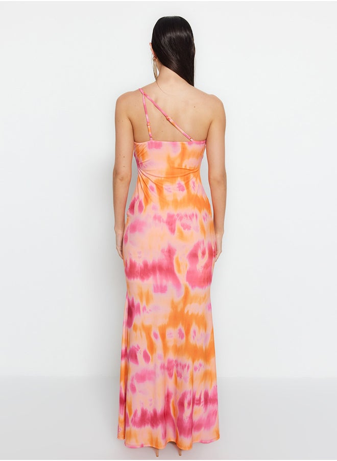 trendyol - Gradient Patterned Multicolored One-Shoulder Long Evening Dress TPRSS23AE00279 - Image 1