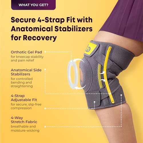 betterhood Premium 4-Strap Knee Brace with Stabilizers | Open Patella Knee Support with Side Hinges | Knee Cap Support for Arthritis, Joint Pain & Post-Surgery Recovery | Adjustable, Anti-Slip (1 Piece) - Image 3