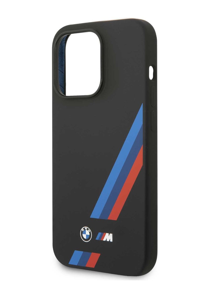 بي إم دبليو جراب خلفي سيليكون لهاتف iPhone 15 Pro مع شرائط مائلة / تصميم رفيع / مادة عالية الجودة / سهل التركيب / حماية من السقوط - أسود - Image 1