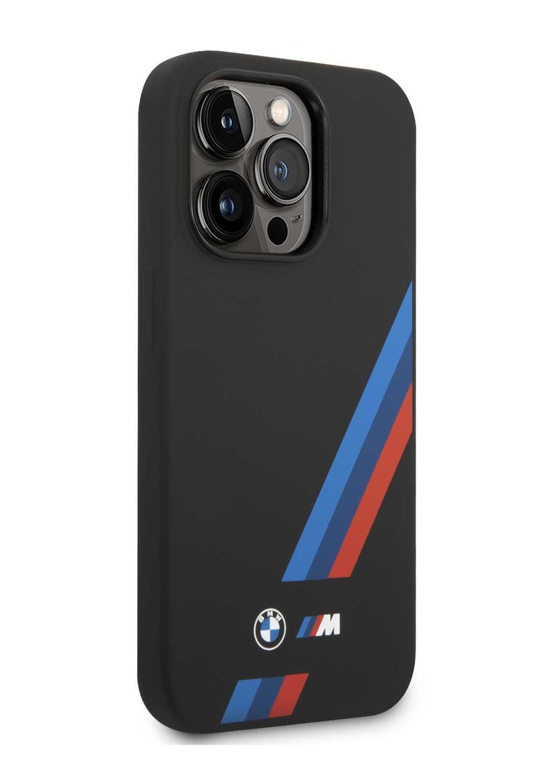 بي إم دبليو جراب خلفي سيليكون لهاتف iPhone 15 Pro مع شرائط مائلة / تصميم رفيع / مادة عالية الجودة / سهل التركيب / حماية من السقوط - أسود - Image 5