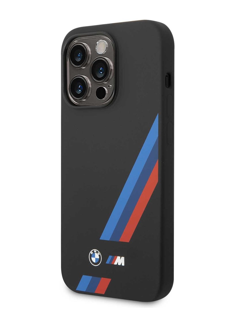 بي إم دبليو جراب خلفي سيليكون لهاتف iPhone 15 Pro مع شرائط مائلة / تصميم رفيع / مادة عالية الجودة / سهل التركيب / حماية من السقوط - أسود - Image 2