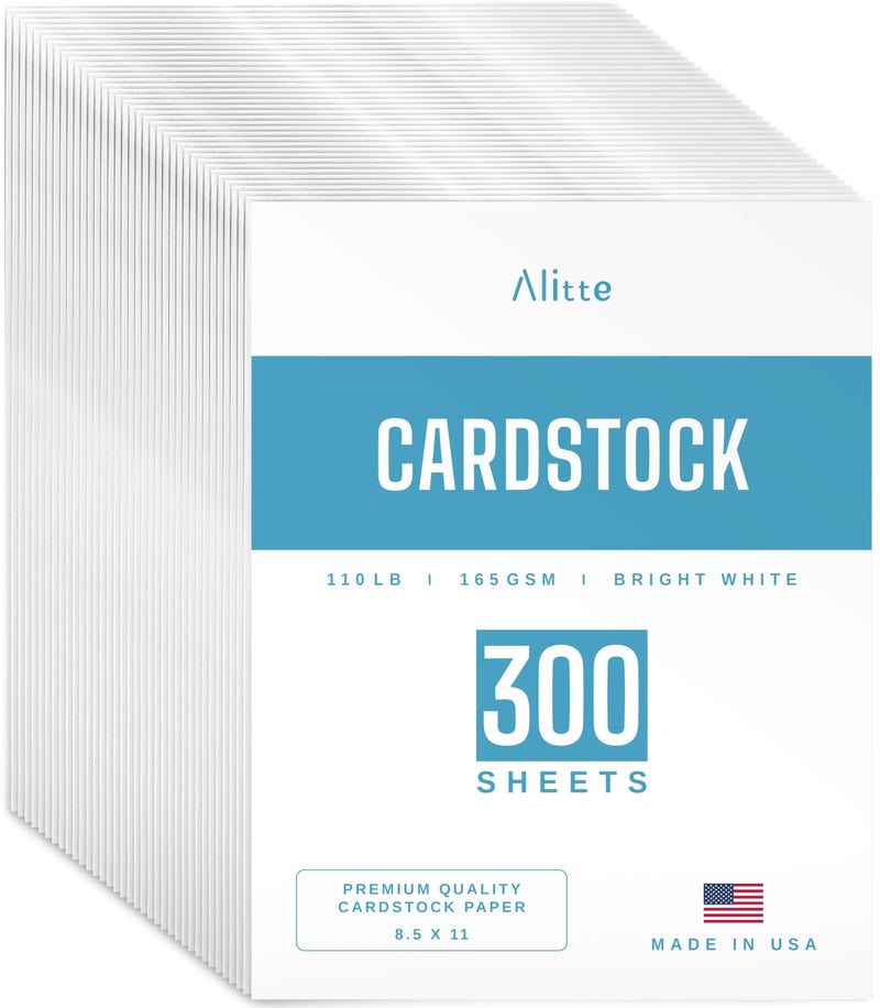 Alitte Cardstock Paper | 300 Pack, White Card Stock Printer Paper 8.5 x11, Heavyweight Thick, 110 lb, Premium Smooth Sheets and Printer Compatible - for Crafts, Cards, and Business - Image 1