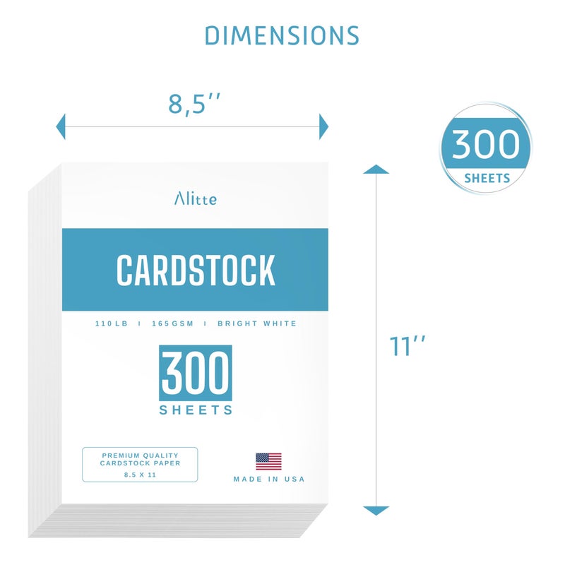Alitte Cardstock Paper | 300 Pack, White Card Stock Printer Paper 8.5 x11, Heavyweight Thick, 110 lb, Premium Smooth Sheets and Printer Compatible - for Crafts, Cards, and Business - Image 3