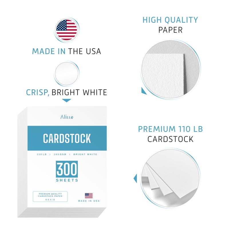 Alitte Cardstock Paper | 300 Pack, White Card Stock Printer Paper 8.5 x11, Heavyweight Thick, 110 lb, Premium Smooth Sheets and Printer Compatible - for Crafts, Cards, and Business - Image 2