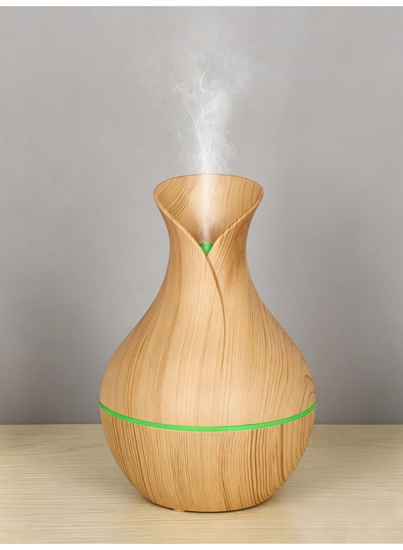 Vase Wood Grain Ultrasonic Aroma Diffuser, 200ML Essential Oil Humidifier with 7 Color LED Night Light, USB Portable Fragrance Mist Diffuser for Home Office Bedroom Yoga - Image 1