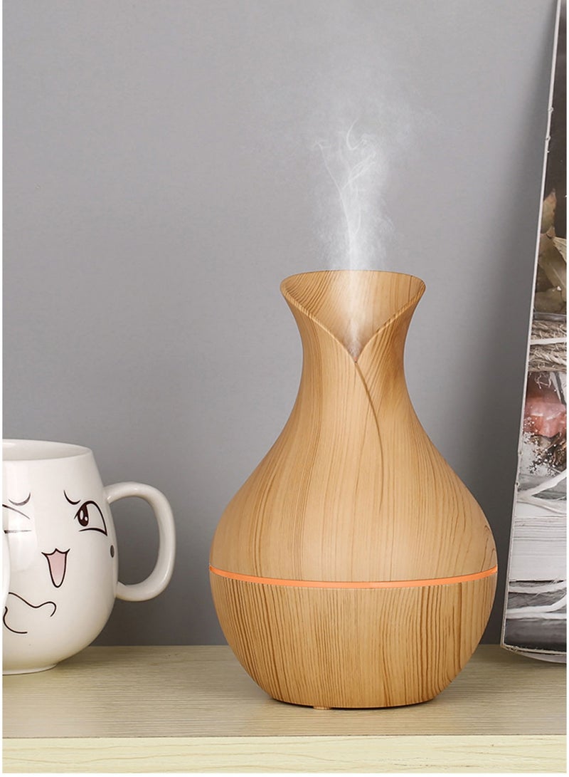 Vase Wood Grain Ultrasonic Aroma Diffuser, 200ML Essential Oil Humidifier with 7 Color LED Night Light, USB Portable Fragrance Mist Diffuser for Home Office Bedroom Yoga - Image 5