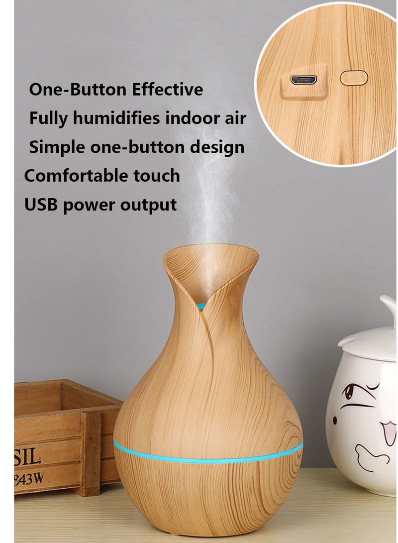 Vase Wood Grain Ultrasonic Aroma Diffuser, 200ML Essential Oil Humidifier with 7 Color LED Night Light, USB Portable Fragrance Mist Diffuser for Home Office Bedroom Yoga - Image 3