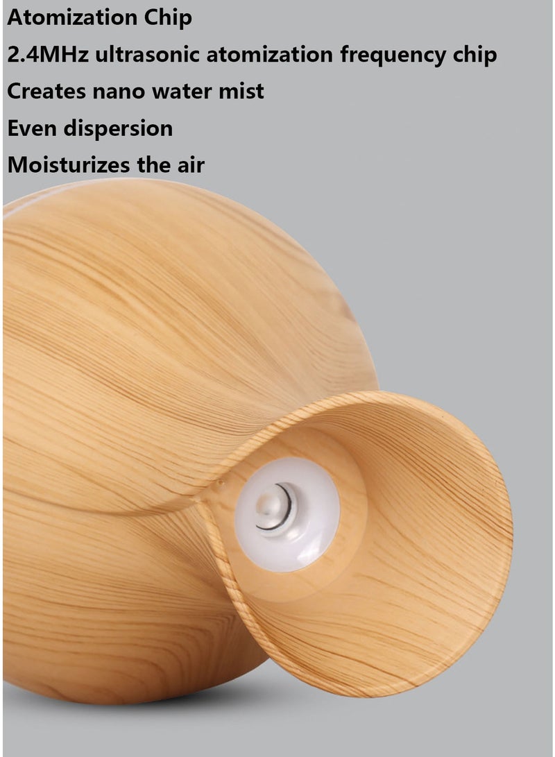 Vase Wood Grain Ultrasonic Aroma Diffuser, 200ML Essential Oil Humidifier with 7 Color LED Night Light, USB Portable Fragrance Mist Diffuser for Home Office Bedroom Yoga - Image 4