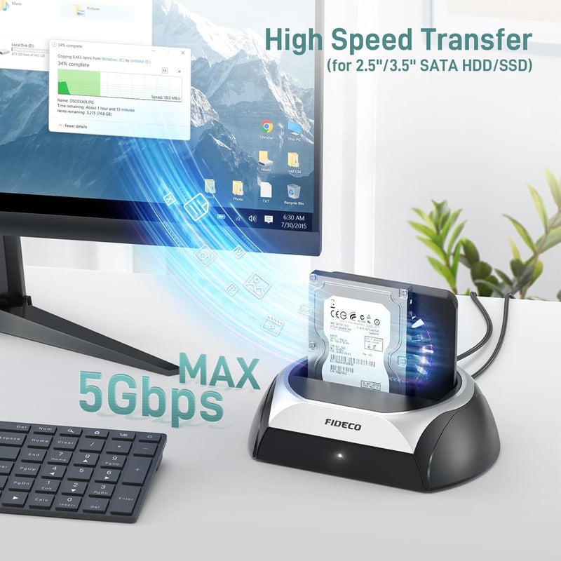 FIDECO M.2 NVME Duplicator Clone Docking Station Dual-Bay Offline Clone Gen 2 10Gbps USB 3.1 to NVME SSD Offline Clone Dock (YPZ03SN) - Image 5