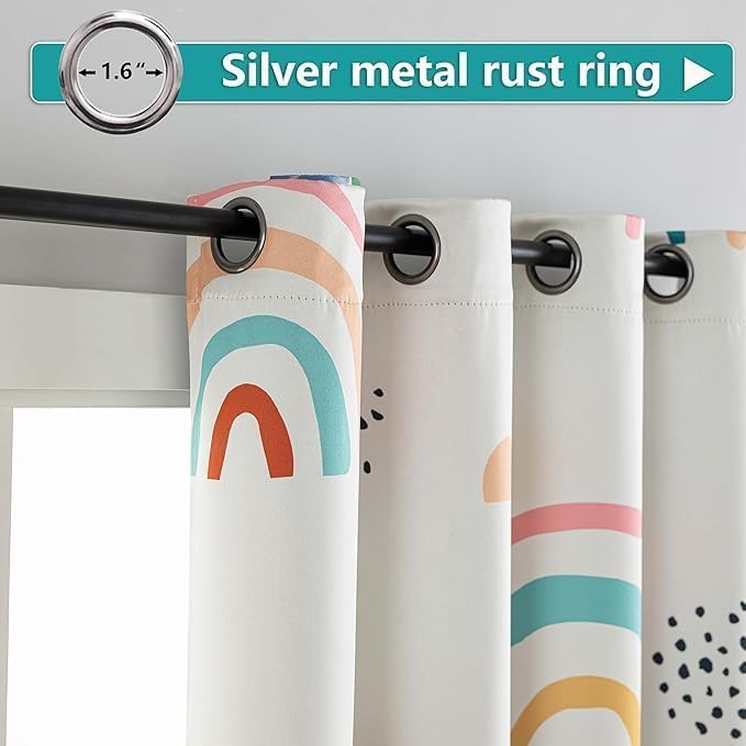 BFAM ستائر حجب الضوء للأطفال من BFAM بطول 7 أقدام - 100% حجب للغرفة، معزولة حرارياً، تقلل الضوضاء، مطبوعات حيوانات ملونة وقوس قزح، ستائر عيون لغرفة اللعب، غرفة النوم و nursery، عبوة من ستارة واحدة - Image 2