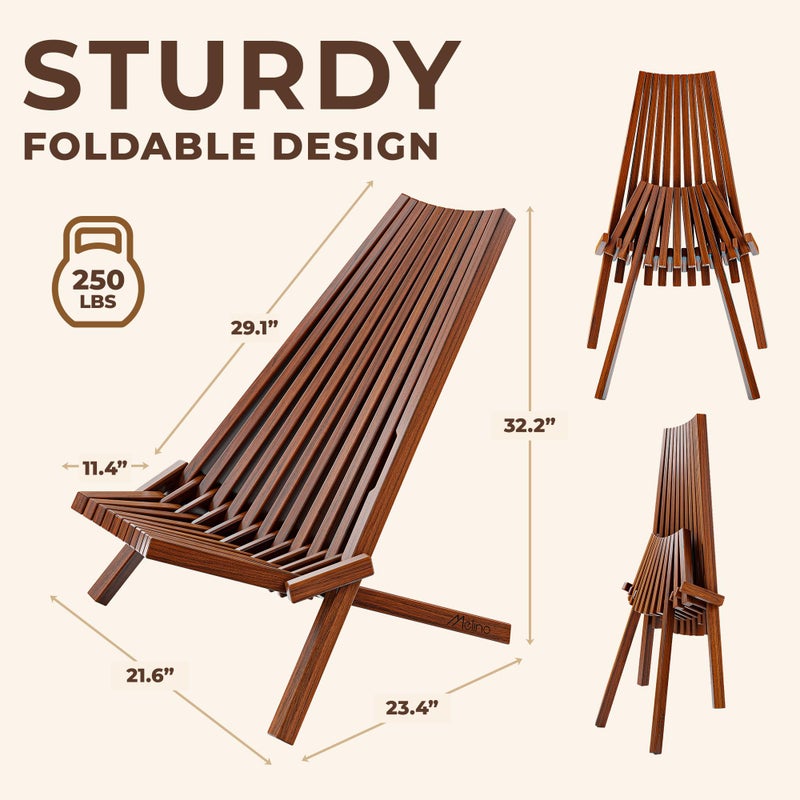 Melino Wooden Folding Tamarack Chairs, FSC Certified Acacia Low Profile Adirondack Chairs, Wood Folding Chair for Outdoor, Patio, Porch, Pool, Backyard, Garden, Balcony and Deck - Chestnut - Single - Image 3