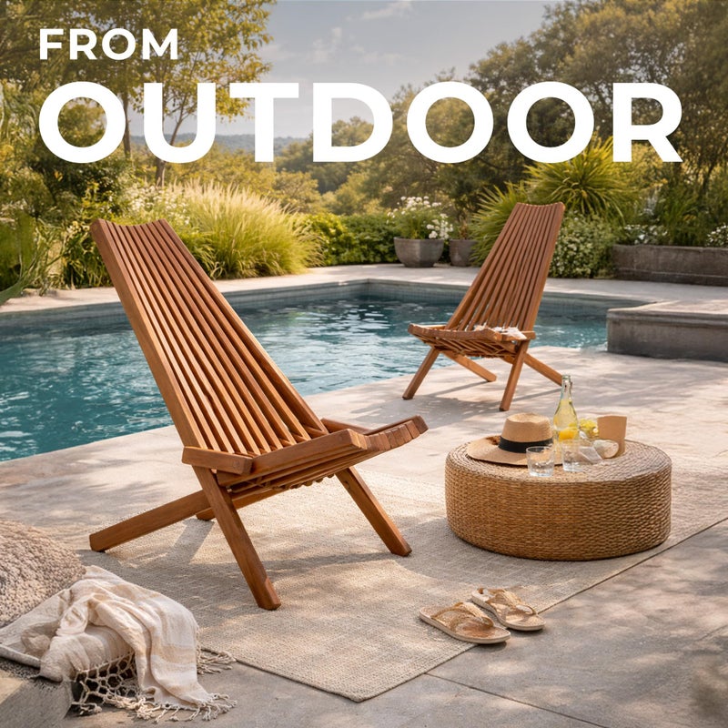 Melino Wooden Folding Tamarack Chairs, FSC Certified Acacia Low Profile Adirondack Chairs, Wood Folding Chair for Outdoor, Patio, Porch, Pool, Backyard, Garden, Balcony and Deck - Chestnut - Single - Image 4