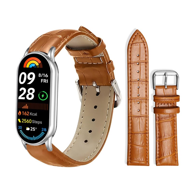 erorex For Xiaomi Smart Band 10 / 9 / 8 / Nfc 14Mm Bamboo Texture Pin Buckle Leather Watch Band(Light Brown) - Image 1